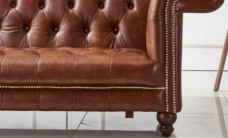 Chestnut Chesterfield 3 Seater Leather Sofa